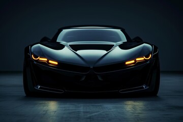 A sleek and modern sports car with its headlights on