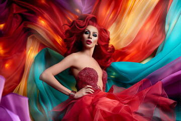 Portrait of a beautiful drag queen in colorful make up