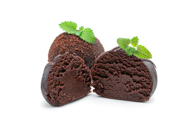 Homemade truffels covered with cocoa powder isolated on white