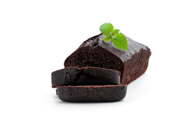 Dark chocolate bread cake isolated on white background