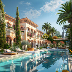 villa, luxury, interior, pool, modern, scandinavian, italian, house, orange trees