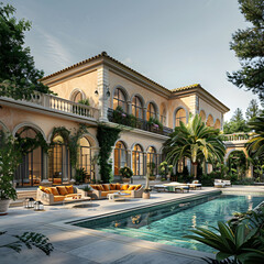 villa, luxury, interior, pool, modern, scandinavian, italian, house, orange trees