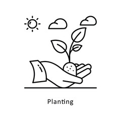 Planting vector outline icon style illustration. Symbol on White background EPS 10 File