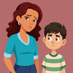 Struggling with the difficulties of parenting: a young mother and her naughty child who angered her.
