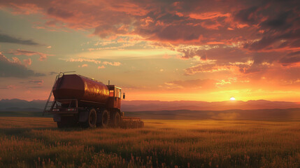 Fototapeta premium Fertilizer Spreader, Machine to distribute organic manure in the field.