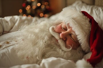 Obraz premium Sleeping Santa in Cozy Bed on Christmas Eve