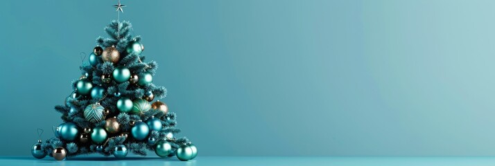 Christmas background with Christmas balls and green tree. New year concept. Copy space