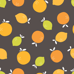Citrus seamless pattern. Summer background with orange, grapefruit, lemon and lime. Vector illustration. It can be used for wallpapers, wrapping, cards, patterns for clothing and others.