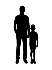 A silhouette of a man and a child holding hands in nature