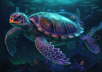 Obraz premium marine life Futuristic Sci-Fi Neon Art | Cyberpunk Digital Illustration for Posters & Prints