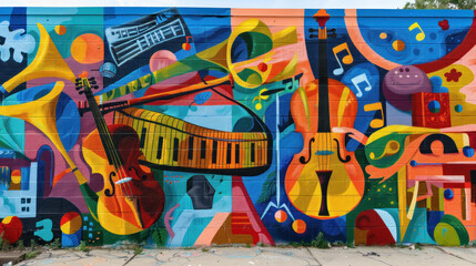 Vivid Musical Street Art Mural., Celebrate the diversity of Music : La Fête de la Musique.
