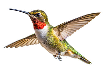 Fototapeta premium Flaying hummingbird Bird white background. AI GENERATED