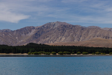 Scenic drive towards mountains New Zealand Tekapo Lake No People summer