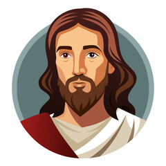 A cartoon illustration of Jesus features long hair and a beard