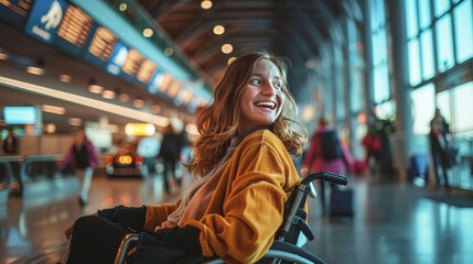 Fototapeta premium Positive Representation of Disabled Female Traveler
