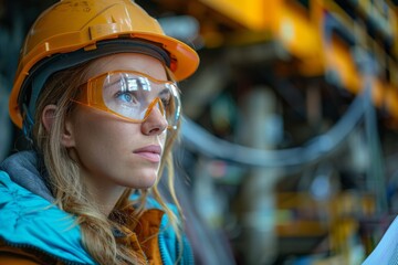 Female engineer wearing safety gear at construction site