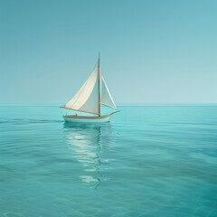Fototapeta premium Sailboat on calm turquoise sea under clear sky.