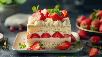 Fluffy cake filled with sweet strawberries and creamy vanilla pudding.