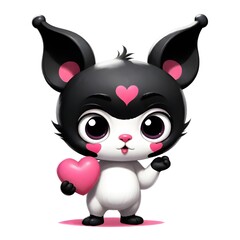 Fototapeta premium cartoons of a black and white cat with hearts