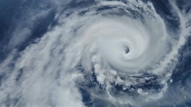 Super typhoon tropical storm cyclone hurricane tornado aerial satellite View. Top View Animation Of Giant Hurricane Seen From Outer Space. Timelapse animation of the eye of the hurricane.