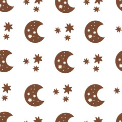 seamless pattern with cartoon moon, decor elements. Colorful vector flat style for kids. Space. hand drawing. baby design for fabric, print, wrapper, textile