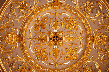 closeup of ancient  golden celing decoration
