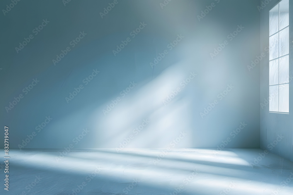 Poster minimal abstract simple light blue background for product presentation. shadow and light from window