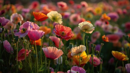 Field of Colorful Shirley Poppy Flowers
