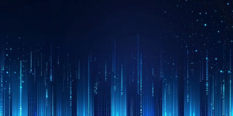 Abstract blue digital sound wave background with glowing dots and vertical lines 