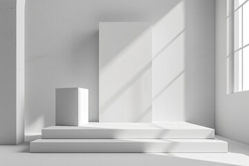 Fototapeta premium White room close up with pedestal