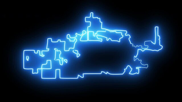 map of Greeley in Colorado with a neon effect that glows blue