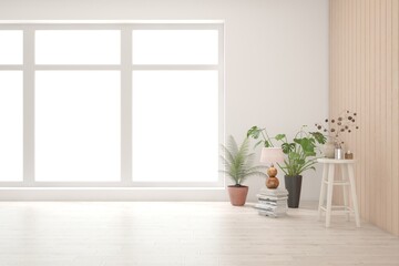 White empty room. Scandinavian interior design. 3D illustration