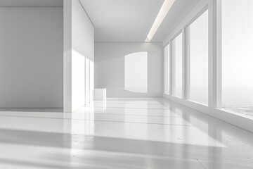Fototapeta premium Empty room with white walls, floor, windows