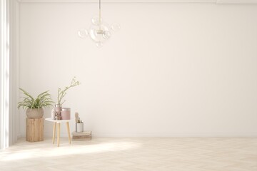 White empty room. Scandinavian interior design. 3D illustration