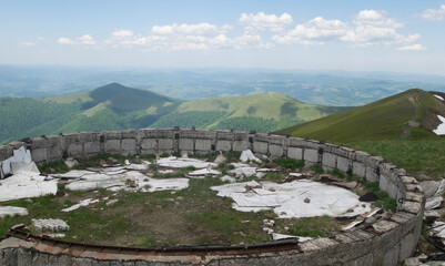 Fototapeta premium Abandoned military facility on Mount Stiy, Carpathians, Ukraine