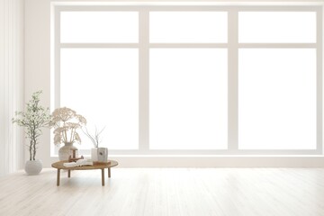 White empty room. Scandinavian interior design. 3D illustration