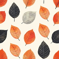 Seamless Pattern with Watercolor Orange Leaves
