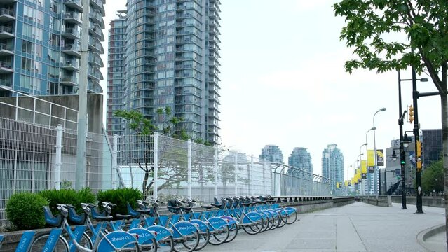 City streets center people attractions houses Life in a big city real time. Skyscrapers and the Pacific Ocean. Canada Vancouver 05.12.2024