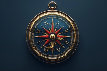 Close-up red gold compass