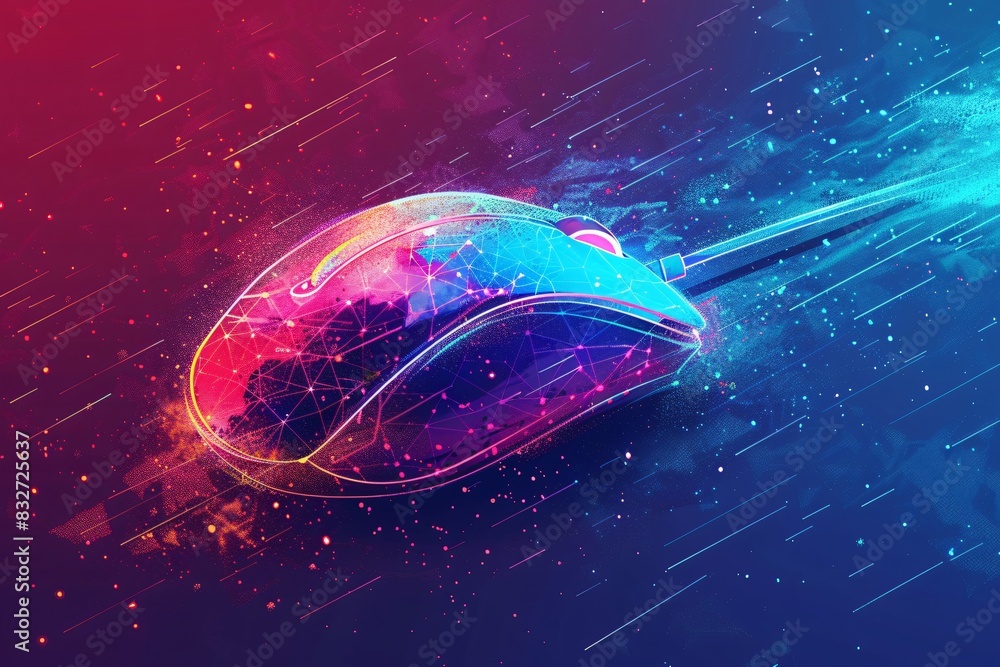 Poster computer mouse close up with glowing backdrop