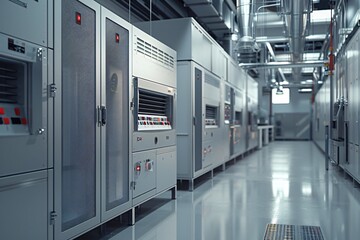 Numerous electrical fittings in sprawling industrial structure