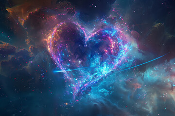 Fototapeta premium A heart is floating in space with a blue and purple background