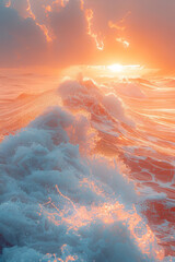 The rhythmic rise and fall of waves, bathed in the golden light of sunset, promoting a sense of tranquility,
