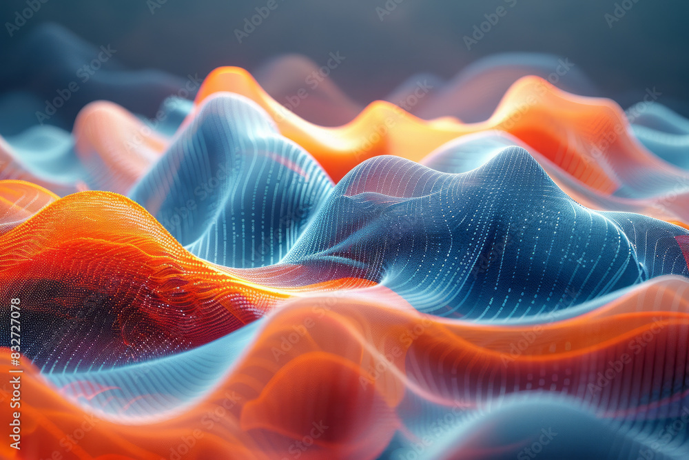 Poster bold, angular sound waves in contrasting colors, creating a sense of dynamic movement,