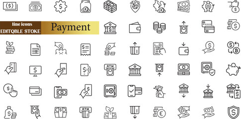 Bill And Payment line web icons. Money and Coins.