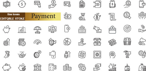 Bill And Payment line web icons. Money and Coins.