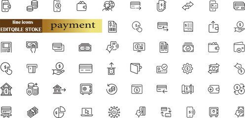Bill And Payment line web icons. Money and Coins.