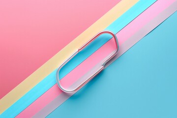 Colorful paper with metal handle on pink and blue background