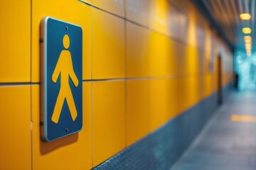 Yellow blue sign wall hallway