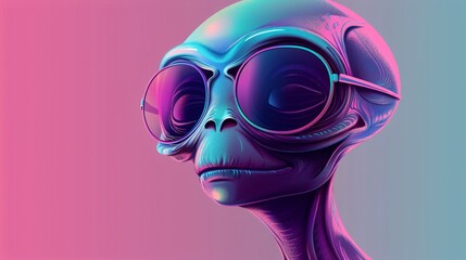 crazy alien with sunglasses in a surreal cartoon style
